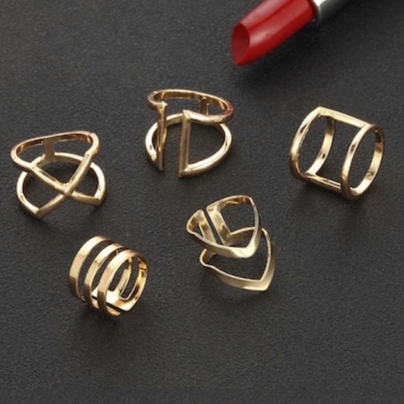 🎁 5/$35 || Striking Geometric Gold Midi Rings Set - Picture 4 of 8